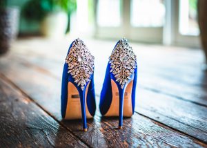 blue jeweled stiletto bridal shoes